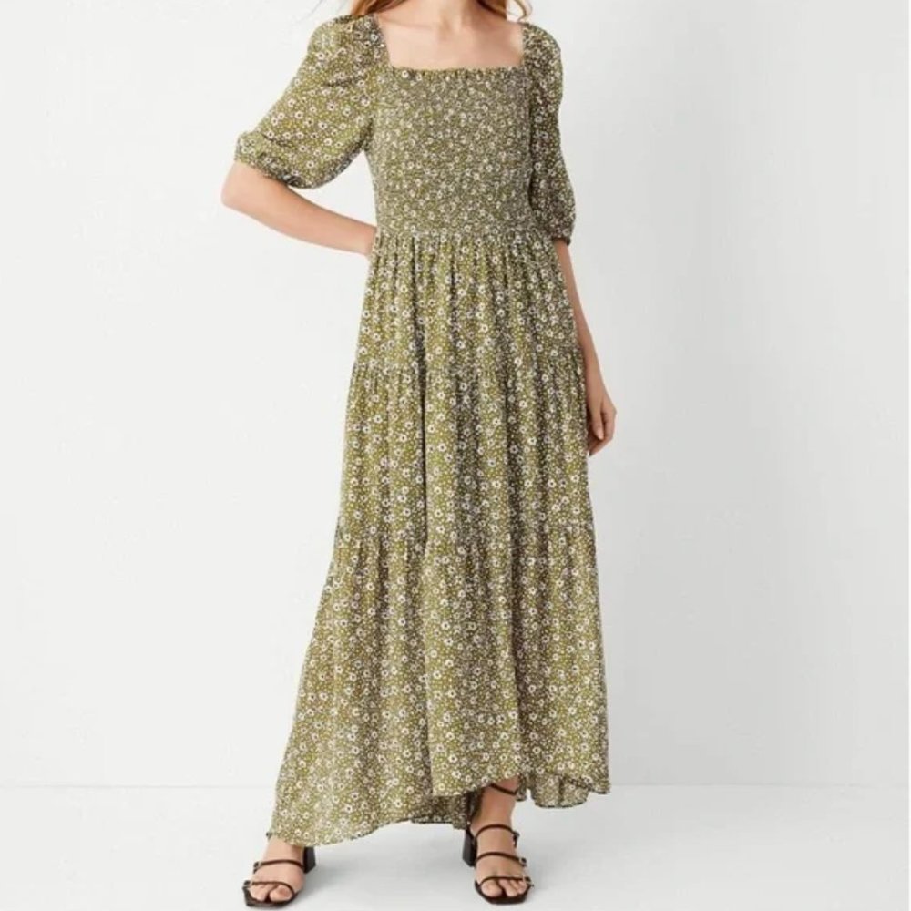 Ann Taylor Floral Smocked Bodice Maxi Dress